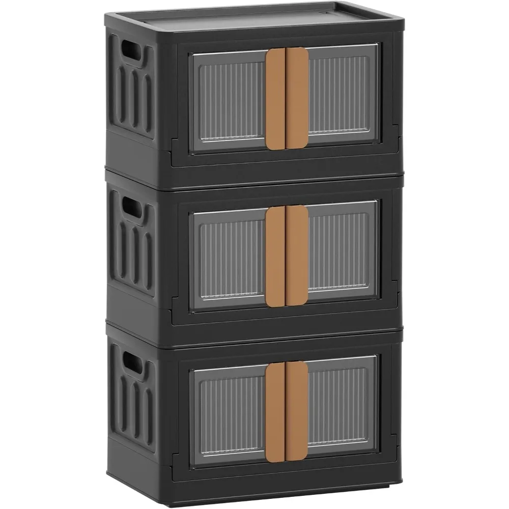 

Black Storage Bins with Lids - 47Qt Stackable Storage Drawers 3 Pack, Closet Organizers and Storage, Folding Storage Boxes Set