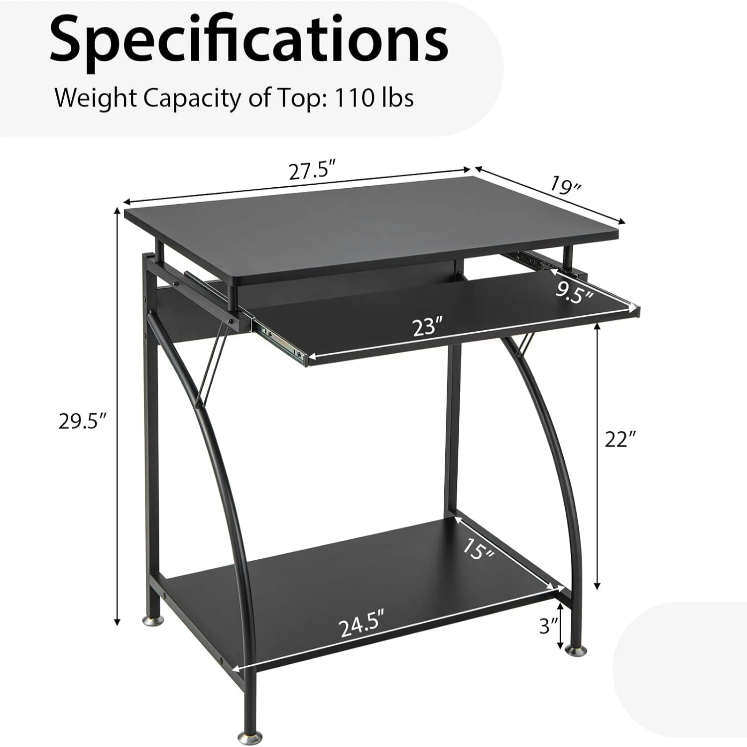 

Small Computer Desk with Keyboard Tray, Home Office Desk Workstation with CPU Stand, Study Writing Desk for Small Spaces, Compac