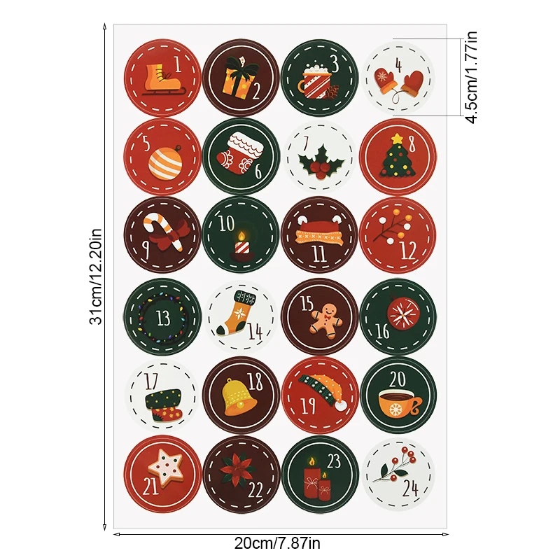 24Pcs/sheet Merry Christmas Advent Calendar Number Sticker DIY Cookie Candy Gift Seal Label Sticker Christmas Decor 2025New Year