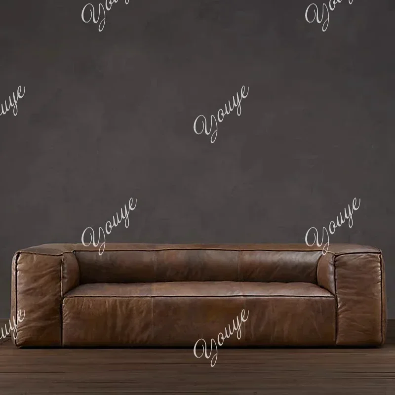 L-J Leather Living Room Sofas Luxury Brown Italian Nordic Lazy Puffs Couch Double Lounge Floor Divano Soggiorno Home Furniture
