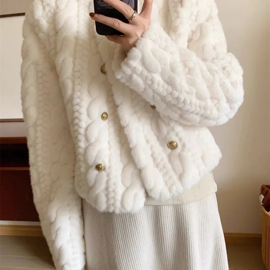 

Осенне-зимнее утепленное меховое пальто для женщин, экологичное, из искусственного бархата, с полосатым узором, роскошная короткая куртка