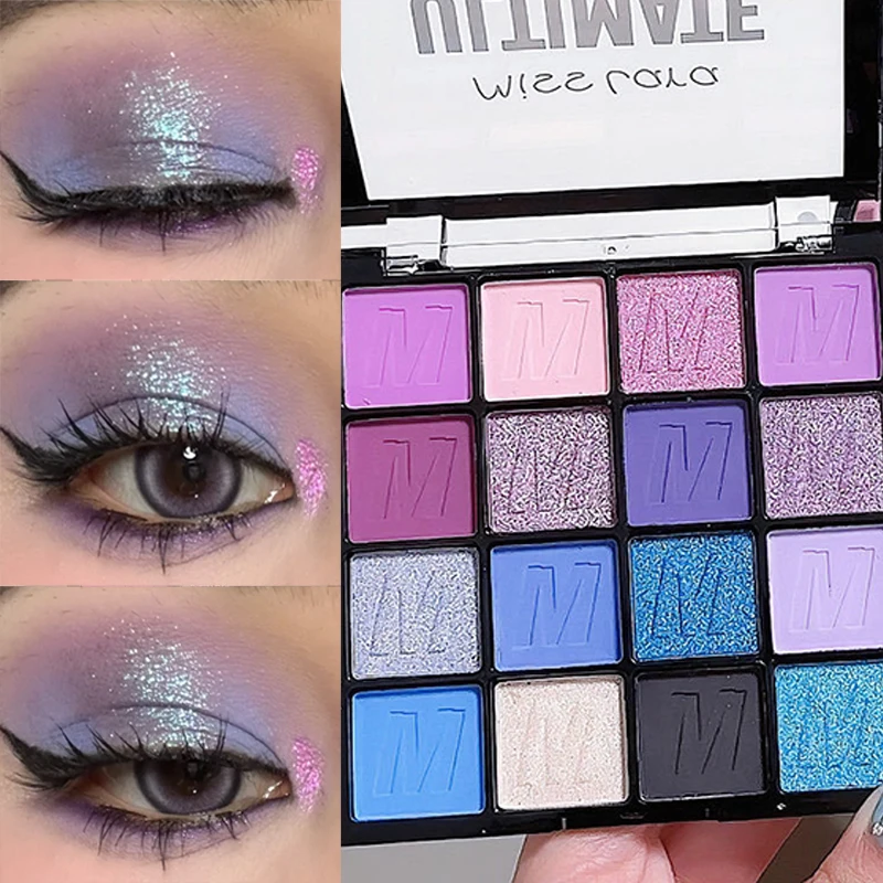 Glitter Blue Eyeshadow Palette Long-Lasting Pearlescent Matte Blue Eye Shadows Palette Waterproof Eye Makeup Pigment Cosmetics