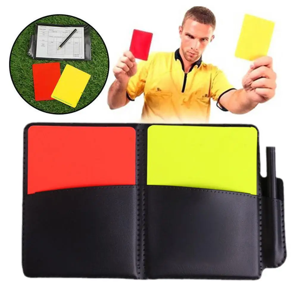 

Soccer Referee Record Book Fluorescent Red Yellow Cards Wallet And Leather Pencil Equipment Football Recording With Paper C6a1