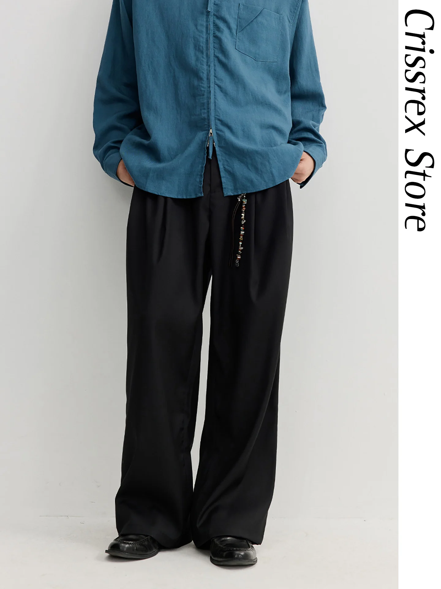 

Casual Vermicelli VMCL Pants Double Pleat 3D Draped Loose Leg Style Comfortable Leisure Trousers for Young Men
