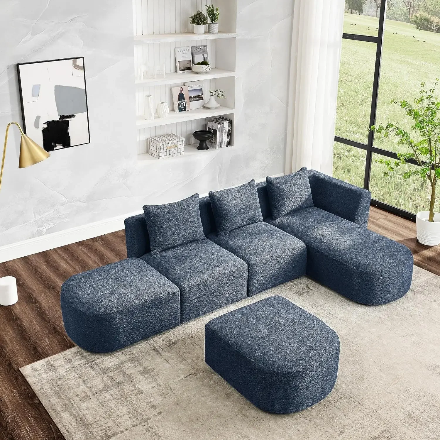 Modern Modular Sectional Sofa, L Shaped Reversible Convertible Sofa Couch with Right Chaise, Ottomans, Loop Yarn Fabric