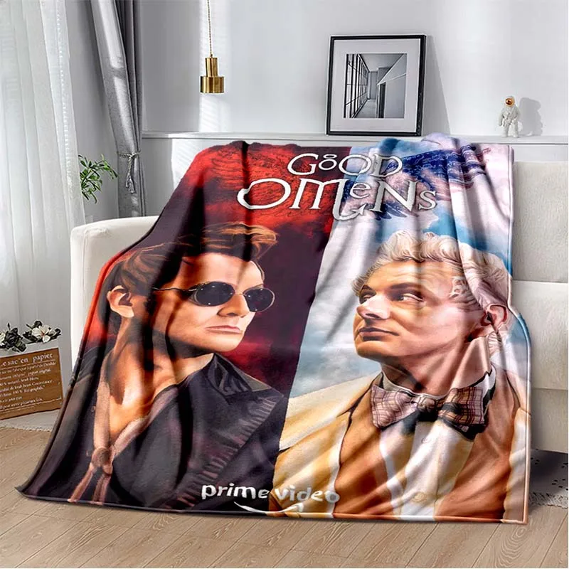 Good Omens movie Flannel Throw Blanket Soft Warm Lightweight Movie Print Sofa Cover Bedroom Couch Travel Home Decor Fan Gift
