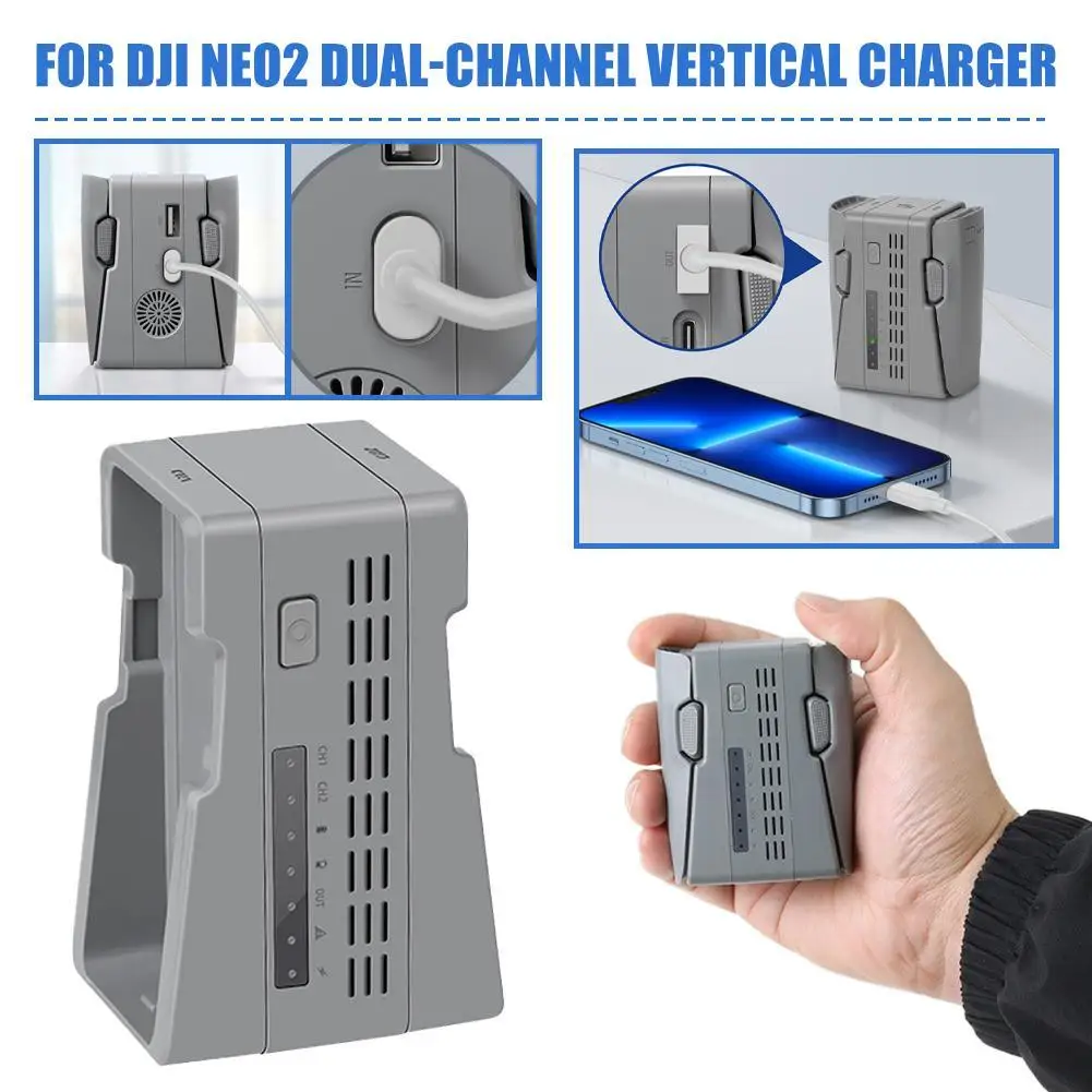 

Двухканальное вертикальное зарядное устройство для аккумуляторов DJI NEO2, интеллектуальная зарядка, портативный внешний аккумулятор