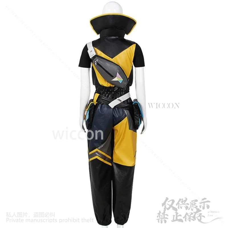 أنيمي لعبة VALORANT تأثيري Waylay زي أصفر أسود الخليط بذلة موحدة الباروكات الدعائم مجموعة أحذية Y2K فاسق الفتيات مخصصة