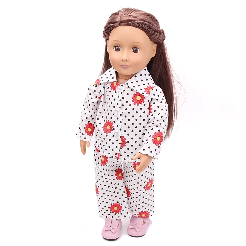 18 Inch Girl Doll Pyjamas Shirt Set Pyjamas Bathrobe USA Newborn Dress Baby Toy Fit 43 Cm Baby Doll Fit Holiday Gift