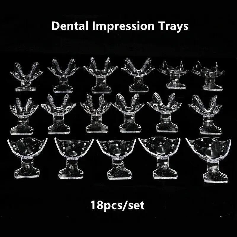 

18pcs/set Dental Edentulous Jaw Impression Trays Full/Complete Denture Teeth Repair 1Kit Green Color