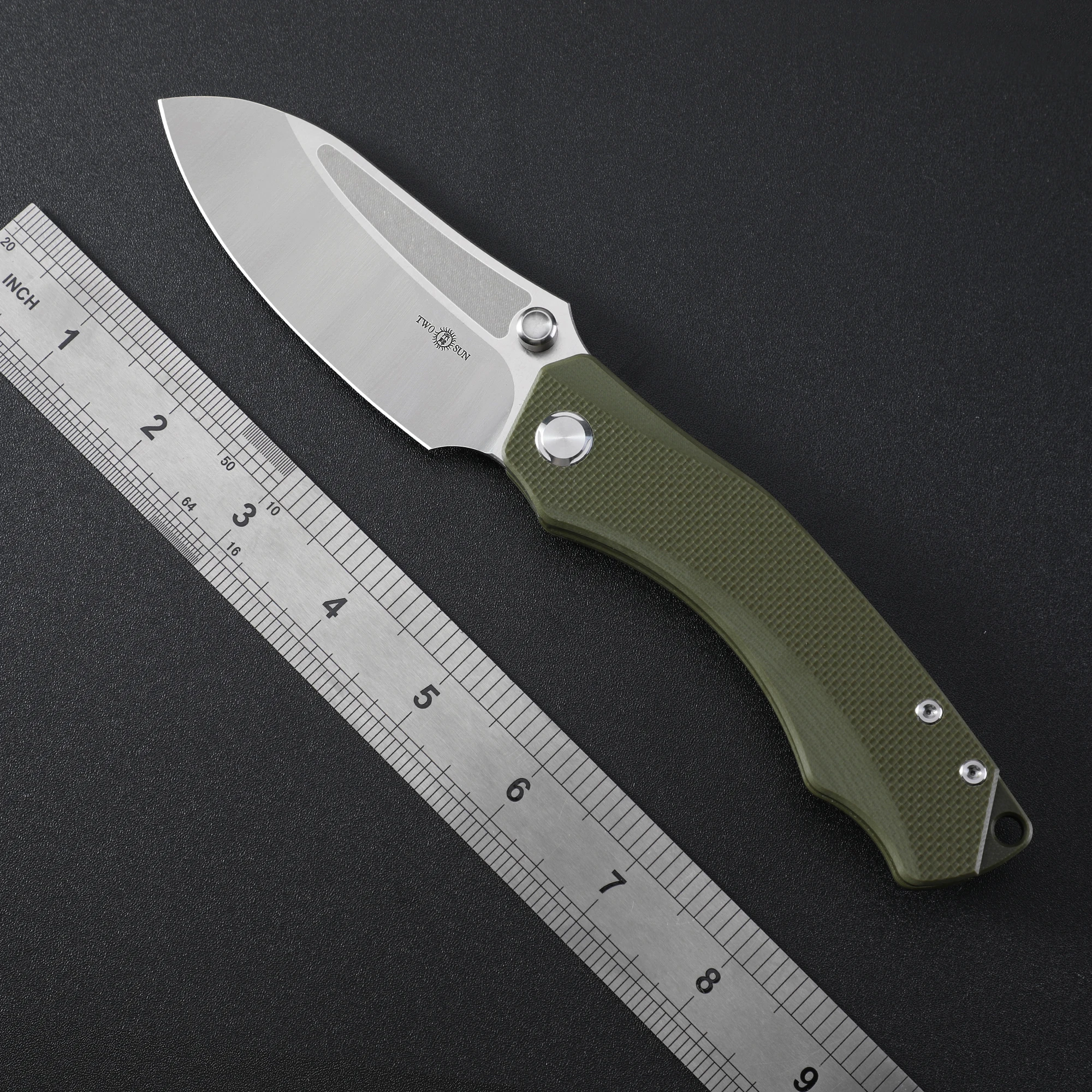 TWO SUN TS425 Utility Folding Knife Outdoor Hunting Tool K110 Blade Satin Green G10 Handle Pocket EDC for Men Camping Knife