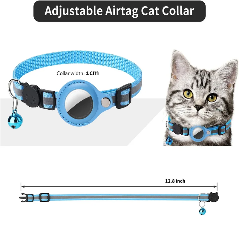 Cat Collar Breakaway With Airtag Holder - Adjustable Reflective AirTag Cat Collar With Bell Integrated Kitten Collar GPS Cat