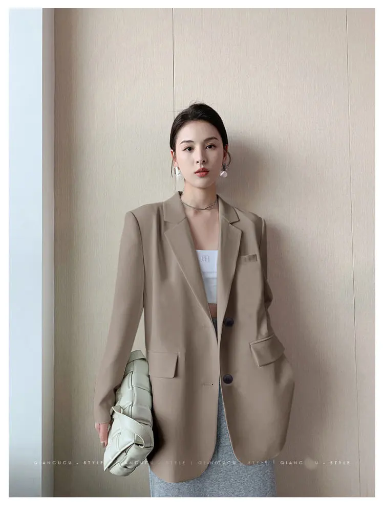 Koreaanse populaire kleding oude geldstijl vrouw zwarte blazer dame jas kleding oversized zakelijke revers lange mouw trendy los