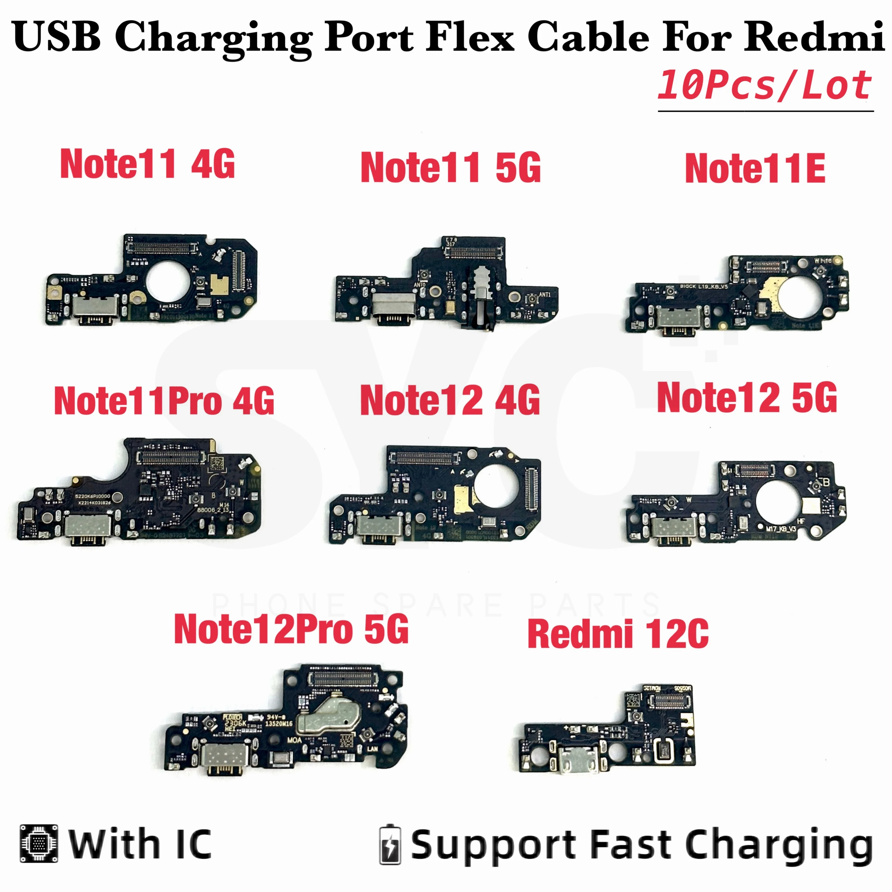 

10Pcs/Lot USB Charging Board Port Dock Charger Plug Connector Flex Cable For Xiaomi Redmi Note 11 11E 12 Pro 4G 5G With Micro