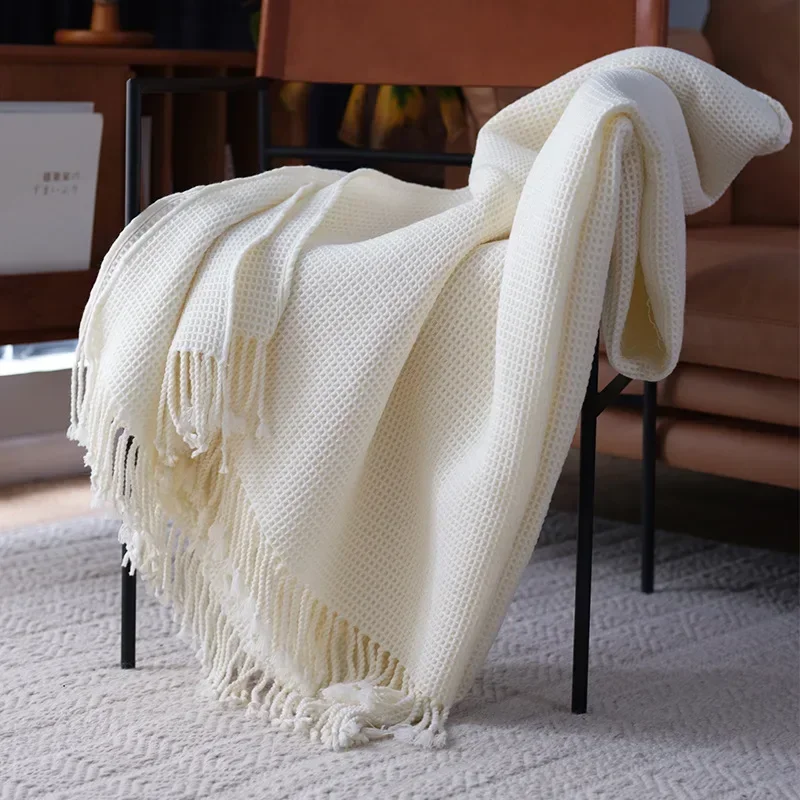 Nordic Waffle Blanket for Sofa Decoration, Throw Blanket, Knitted Shawl, Soft Sheet, Breathable, Large Sizes, Leisure Bed Cover