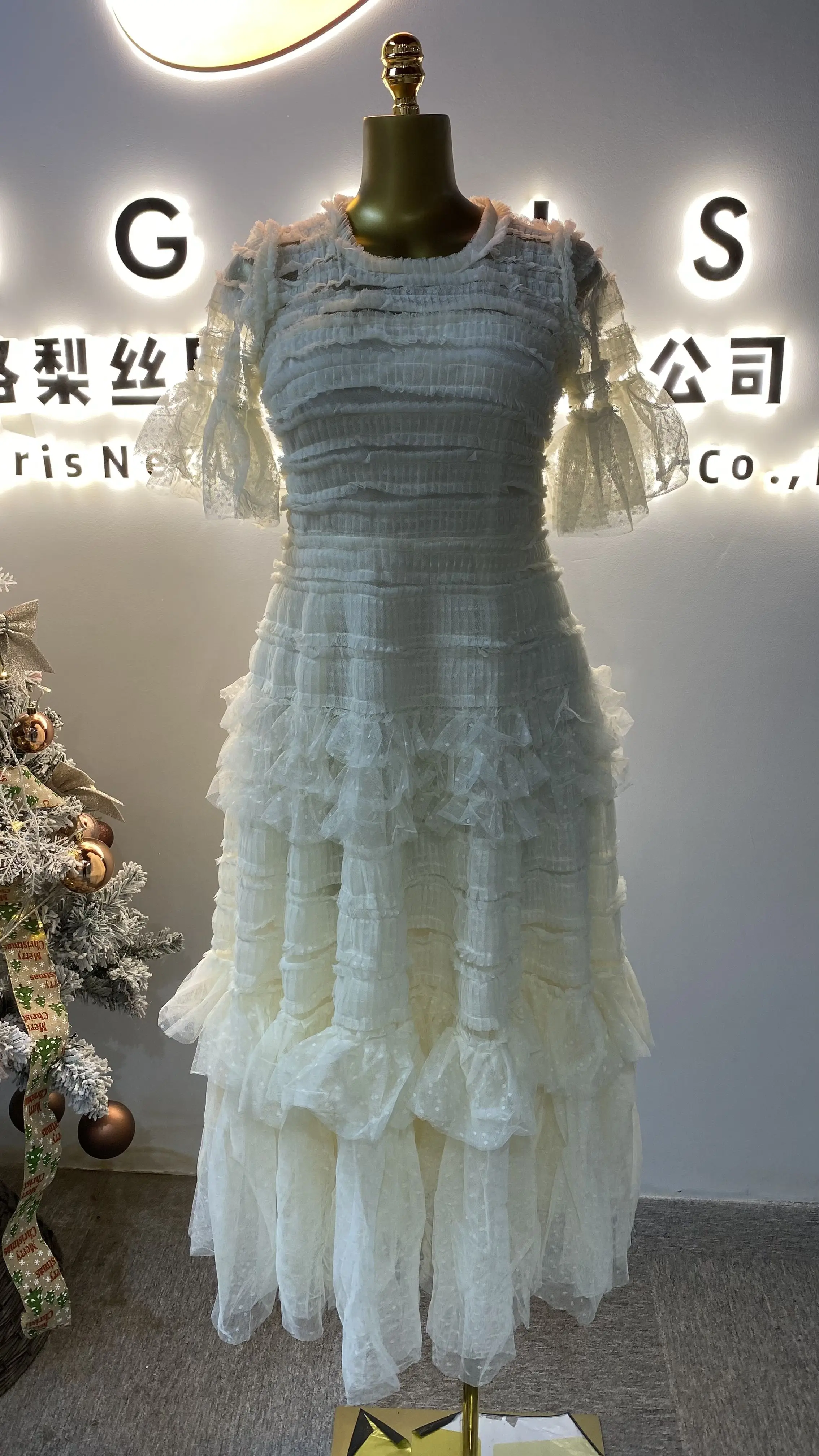 

Corset Fashion Gown Maxi Dress Empire Fairy High Slit Sheer Evening Wedding Long Dress-GZMM474
