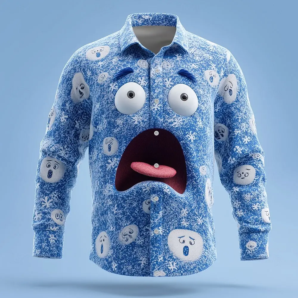 Men's Long Sleeve Shirt 2025 Christmas Men's 3D Cartoon Snowflake Funny Face Shirt Casaul Streetwear Comfort Slim Fit Shirts