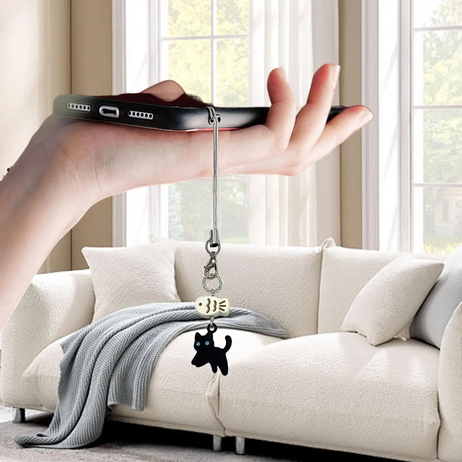 

Милый кулон Ins для телефона, смоляная цепочка для телефона с изображением кота, кулон с рисунком черного кота, ремешок для телефона «рыба», аксессуары для телефонов