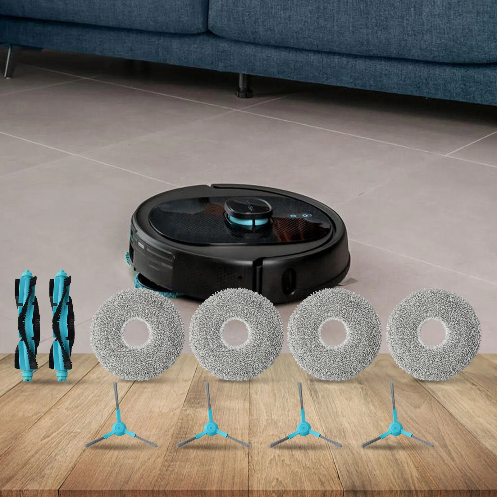 Complete Mop Cloth and Side Brushes Set for Cecotec For Conga 20090 ProAI Maintain Clean and Hygienic Floors Effortlessly