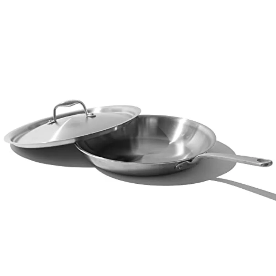 

Cookware 12Inch Stainless Steel Frying Pan With Lid 5 Ply Stainless Clad Professional Cookware Crafted in Italy Induction Compa
