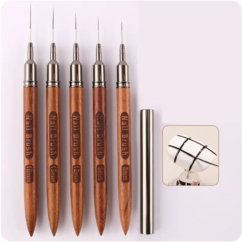 5pcs/set Round Wood Handle Art Liner DIY Painting Brush Drawing Lines Stripe Flower Painting Pen Nail Liner Brush Set with 5size