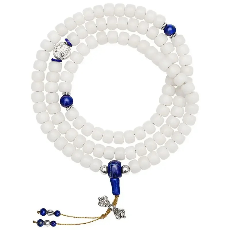 

White Jade Bodhi Root Beads Bracelet 108 Pieces Rosary Bracelet Lotus Cold Door Cinnabar Bracelet Accessories Gift