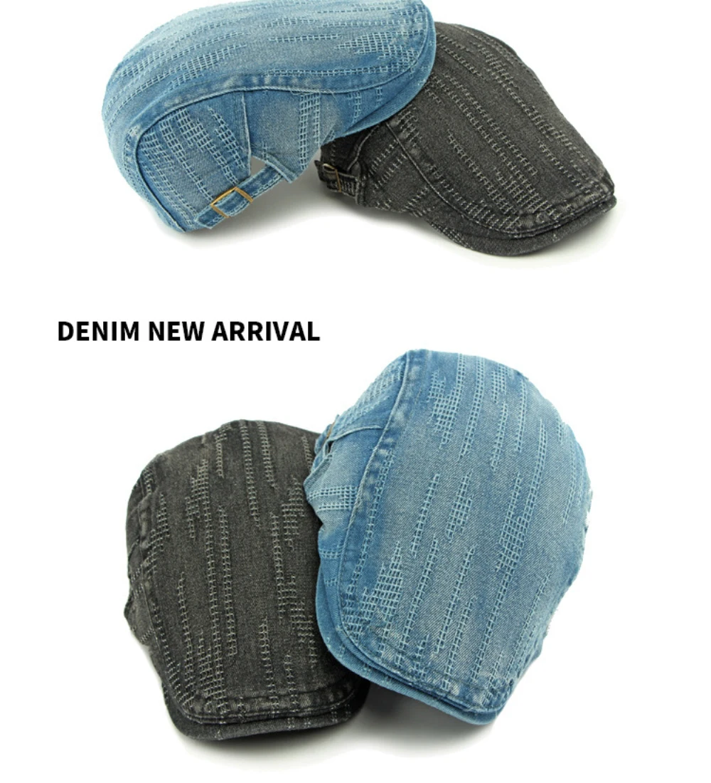 HT4768 Baskenmützen Frühling Sommer Herbst Denim-Kappen für Männer Frauen Baumwolle Künstler-Malermütze Unisex Ivy Flachmütze – Detail 4