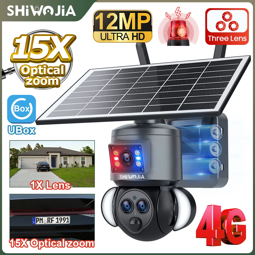 SHIWOJIA 4K 8MP Solar Camera 4G SIM/WIFI Security Outdoor Dual Lens Recording Humanoid Tracking Color Night Vision PTZ Cam