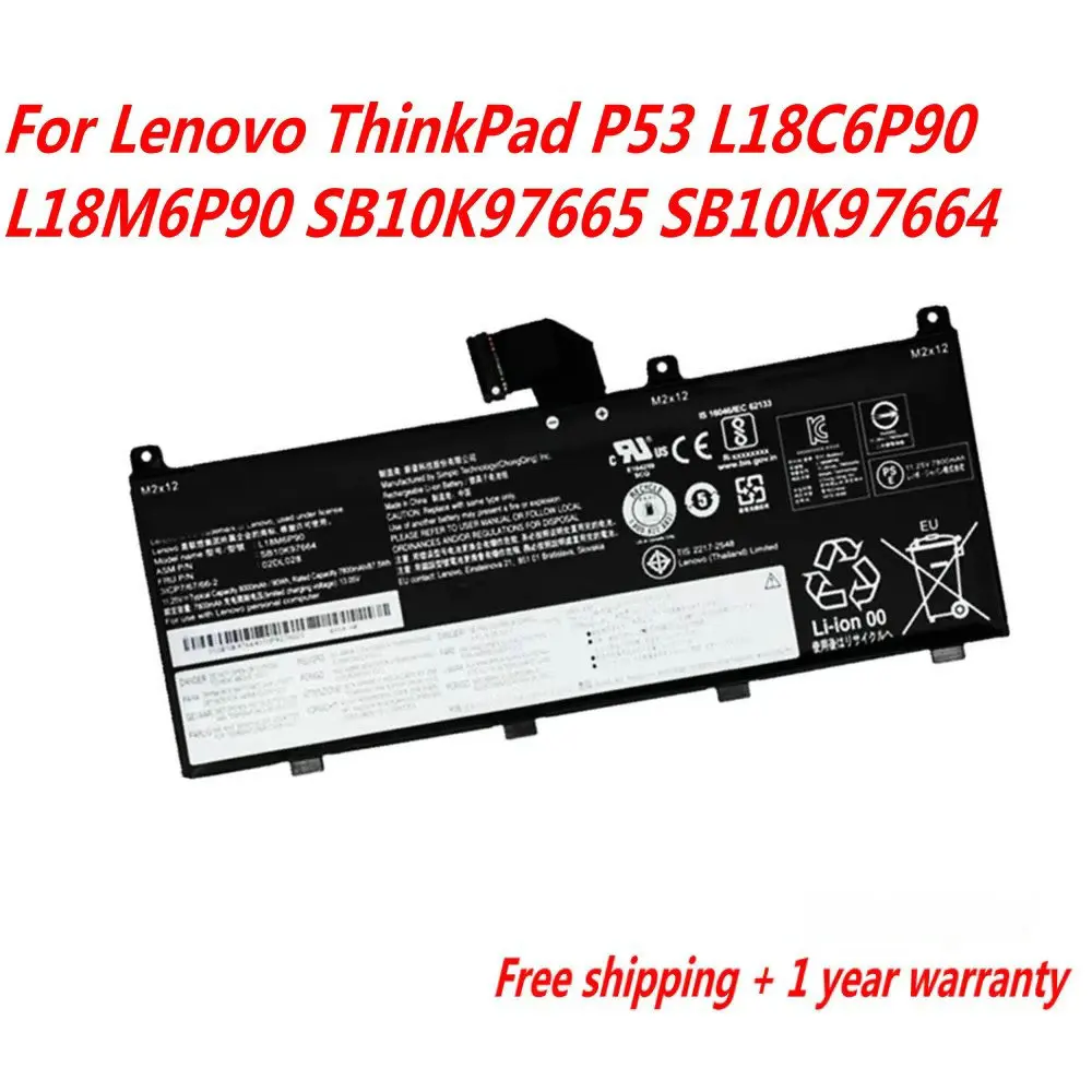 High Quality 02DL028 02DL029 Laptop Battery For Lenovo ThinkPad P53 L18C6P90 L18M6P90 SB10K97665 SB10K97664 11.25V 90WH