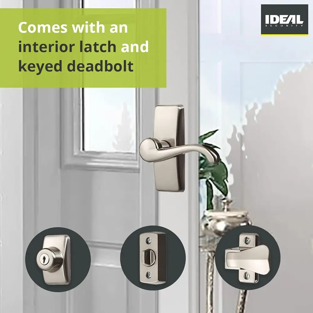 Door Lever With Keyed Deadbolt Lo For And Screen Doors, Satin Nickel (4-Piece Set)