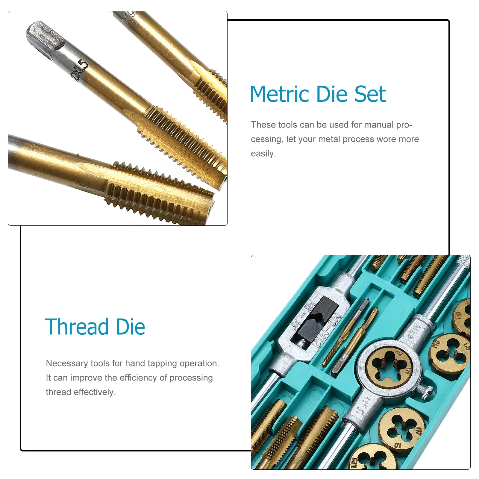 1 Set di maschietti metrici Set di utensili per maschiatura con filettatura in acciaio per il funzionamento manuale Chiave per maschi con manico portatile con filettatura e scatola di immagazzinaggio