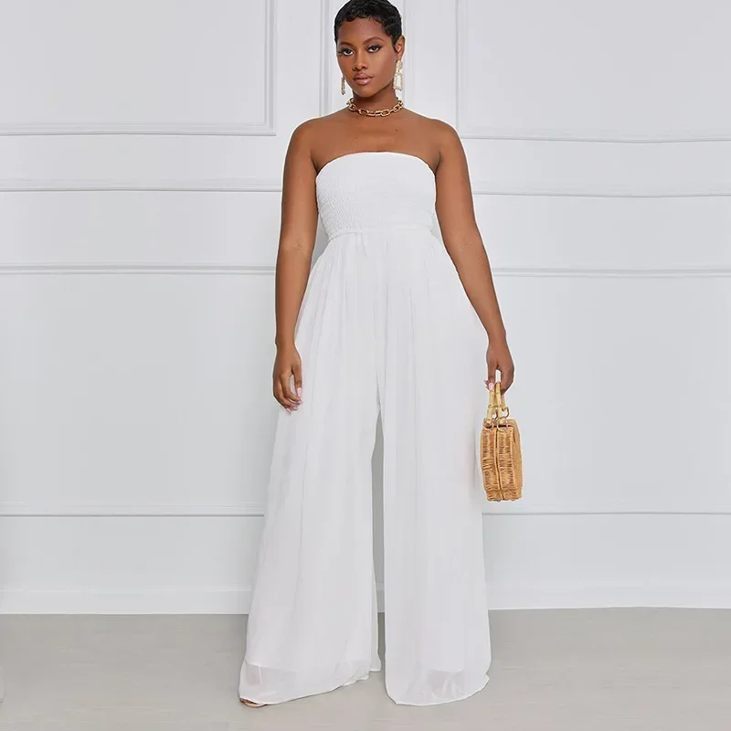 

Women Jumpsuit Overalls Sexy Solid Sleeveless One Piece Backless Casual Wide Legs Pants Romper Off Shoulder Elegant 2025
