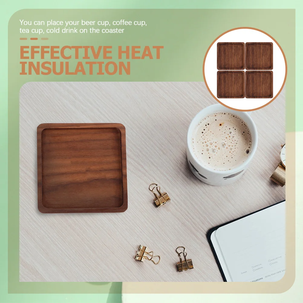 

4pcs Wooden Coasters Heat Insulation Table Mats For Drinks Household Decorations Square Wood Cup Cushions Beverage Coaster