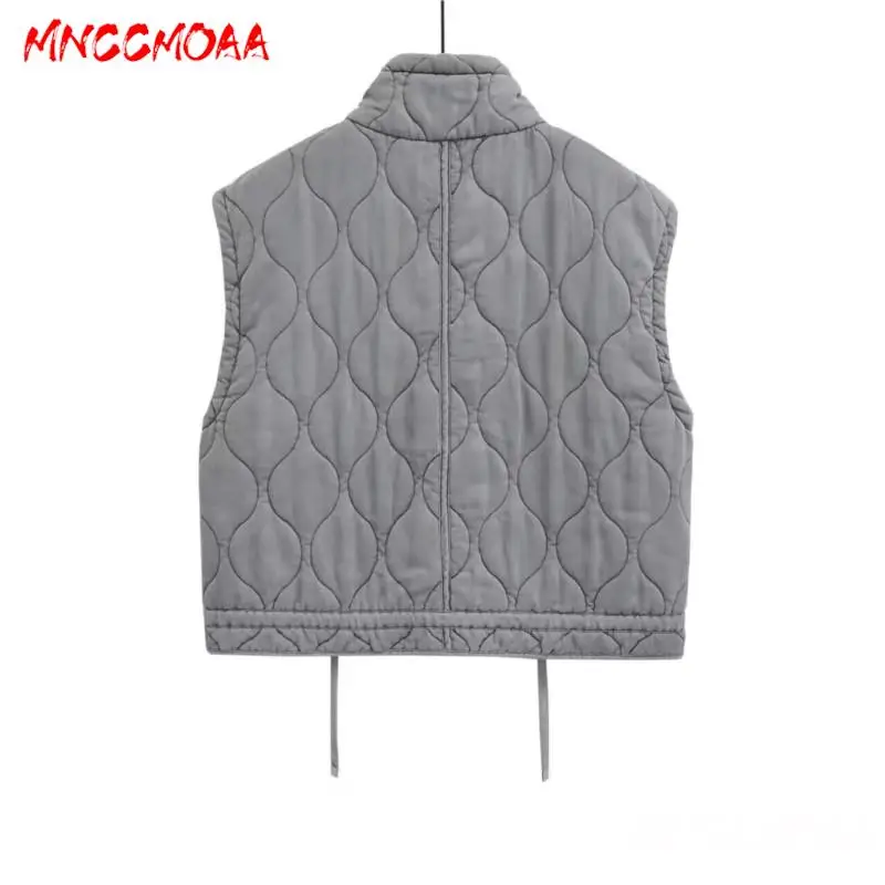 MNCCMOAA 2023 Winter Women Fashion Loose Stand Collar Sleeveless Pocket Parkas Vest Coat Female Solid Color Casual Tank Top