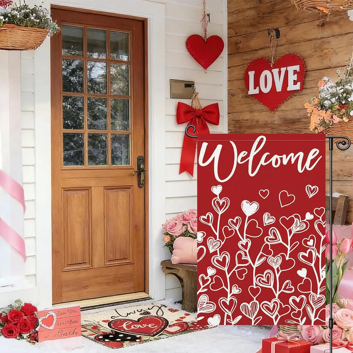 Louise Maelys Love Heart Garden Flag Happy Valentine's Day 12x18 Inch Double Sided Welcome Floral Small Burlap Spring Ho UUL EEZ