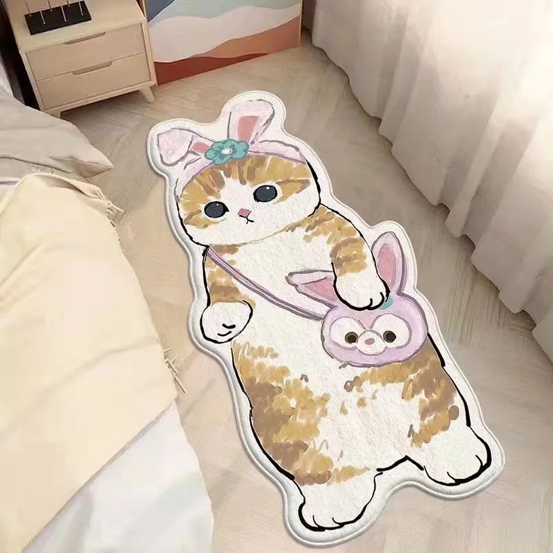 VIKAMA Cute Cartoon Imitation Cashmere Carpet Curved-shaped Entry Floor Slipper for Bedroom Door Anti-slip Mat Home Decoration