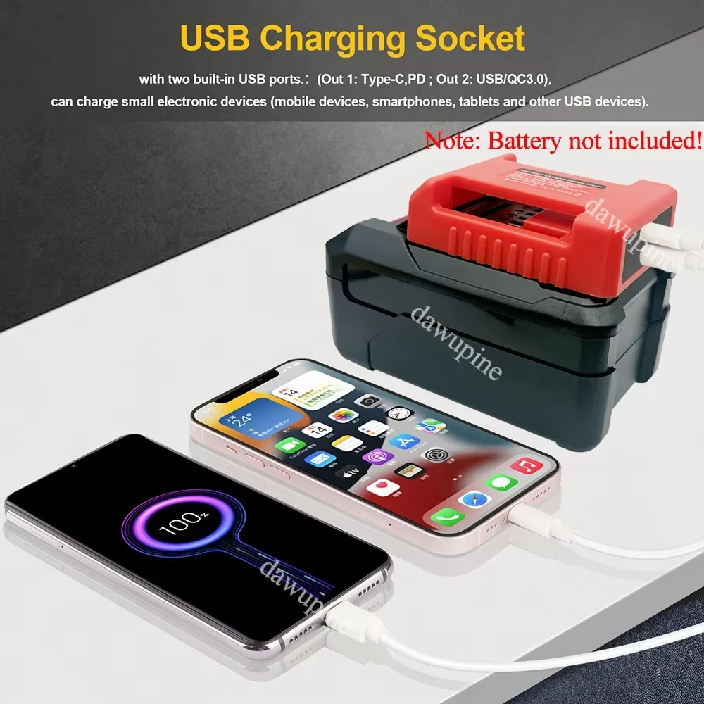 For Milwaukee 18V Lithium Battery For Makita For DeWalt 20V For Einhell Laptop Mobile Phone Fast Charging USB Type C Power Bank