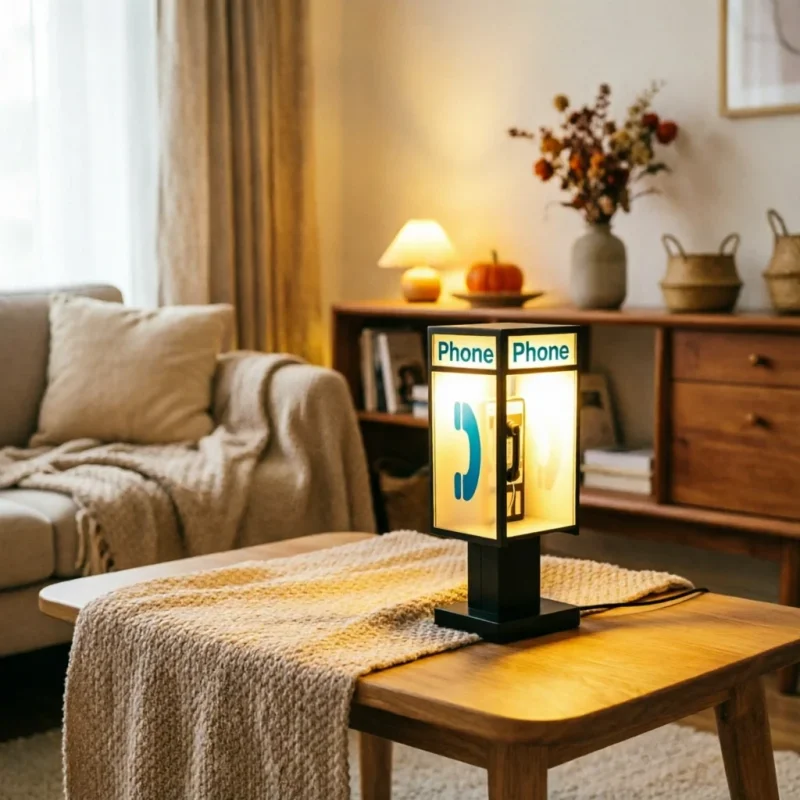 New Retro Vintage Tall Phonebooth Lamp, Classic Telephone Booth Table Lamp With Warm Led Light, Phone Box Decorative Night Light