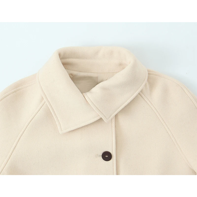 Yenkye 2025 feminino outono inverno quente elegante curto casaco de lã manga longa único breasted lapela gola alta rua outerwear