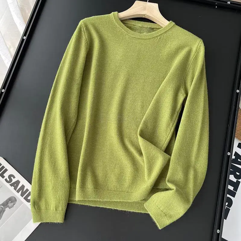 Donegirl 2023 Autumn New Women Long Sleeve Round Neck Thin Solid Knitted Sweater Pullover Versatile Simple Casual Jumper Female