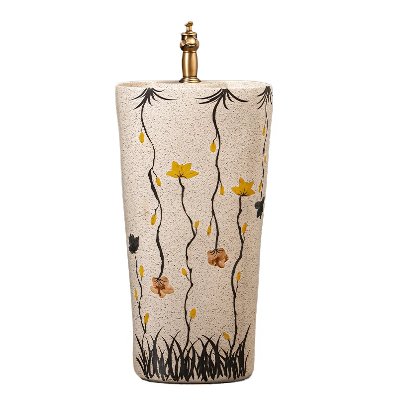 

Household balcony column type washbasin ceramic integrated column basin outdoor floor type washbasin