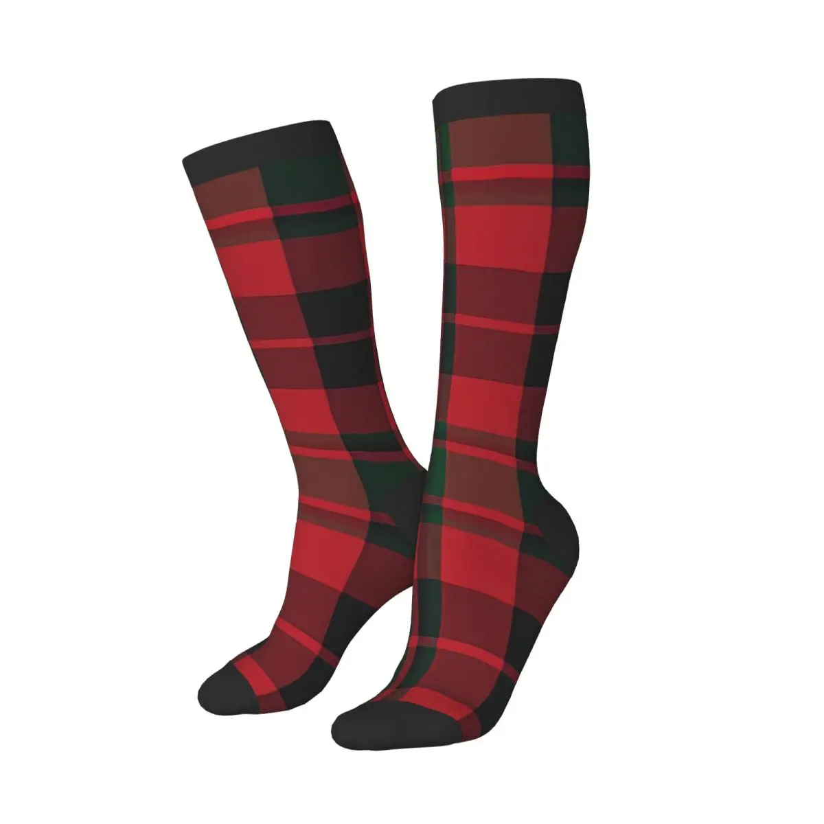 Christmas Plaid Tartan Pattern Thigh High Socks Over Knee Long Socks Block Stockings