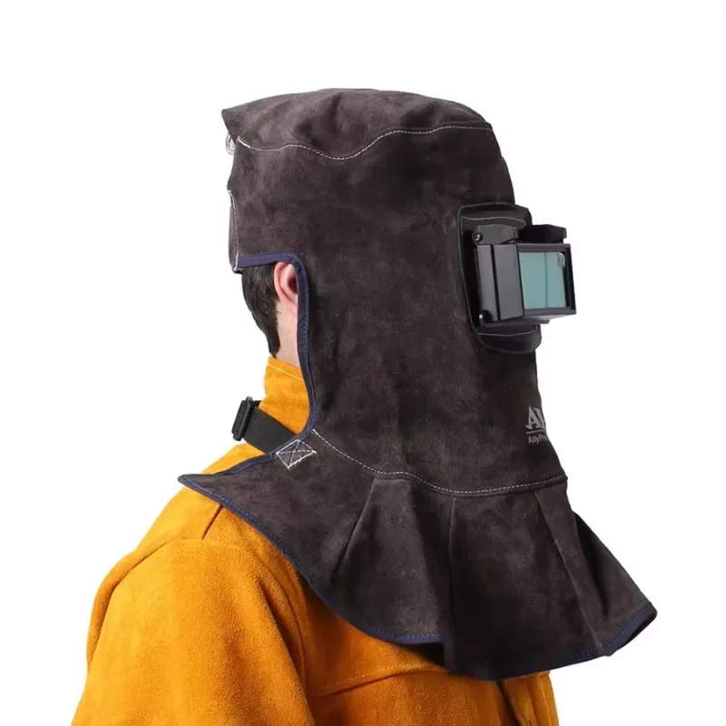 High quality cowhide welding face shield for welder Flexible heat-insulating thin-core skin helmet