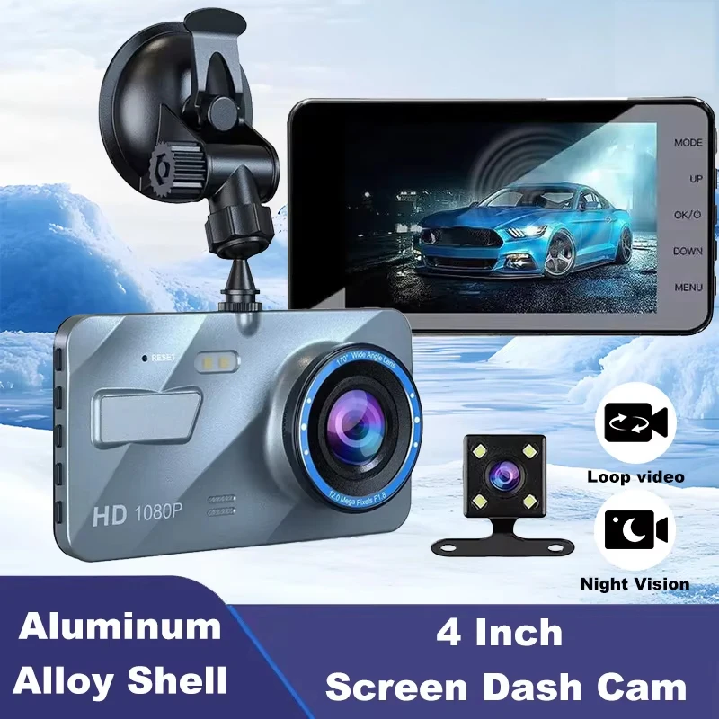 4 Inch Screen 1080P Dual Lens Car DVR Dash Cam Front Rear Night Vision Loop Recording G-Sensor 170°Wide Angle
