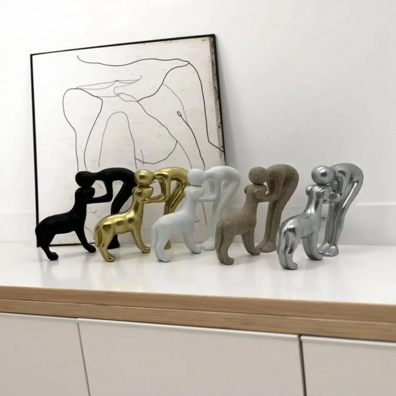 Human and Dog Figurine Ornament Collectible Desk Figure Unique Gift Pet Lover Man Dog Statue for Office Store Diner Cabinet