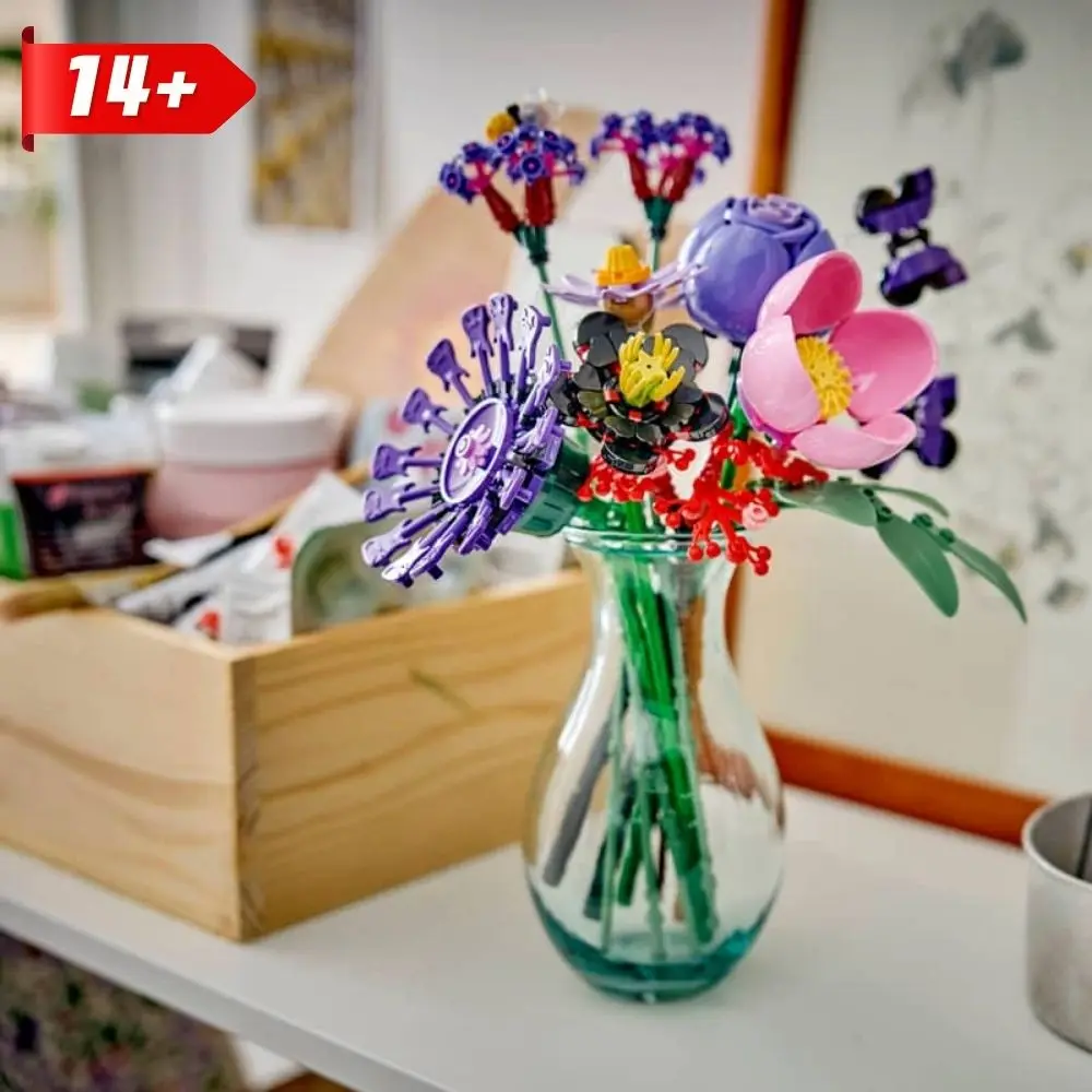 HOT Bouquet Building Blocks Artificial Floral Set Colorful Stem Blocks Decorative Vase Display Decor Christmas Gift For Adults