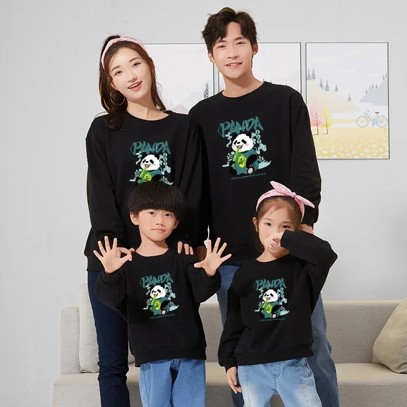 Christmas Cute Panda Print Shirts Autumn Mom Daughter Tops Matching Family Outfits Dad Son Sweatshirts Couple Clothes Pullovers