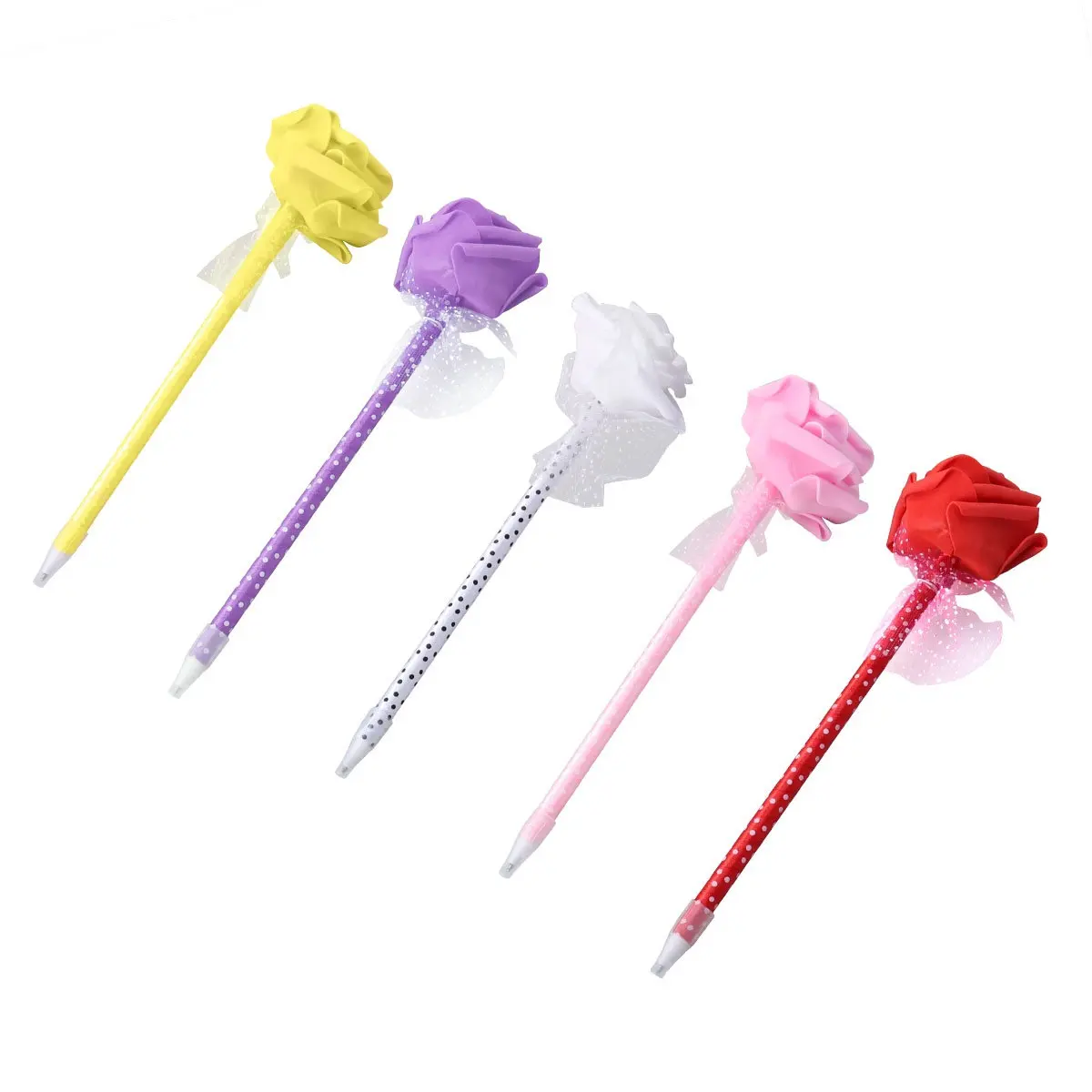 

5Pcs Adorable Rose Shaped Ballpoint Pen Funny Funky Cartoon Style School Office Supplies Children Birthday Holiday Gift Stuffers