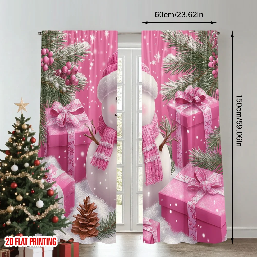 2pcs 2D flat printing Merry Christmas Popular Curtains Cute Snowman Pink Christmas Gifts (2) Polyester Without Electricity Party