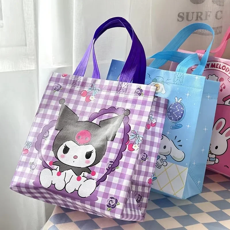 Kawaii Kuromi My Melodys Printed Non Woven Fabric Bag Cute Cartoon Cinnamonrolls Large Capacity Carrying Bag Item Storage Bags